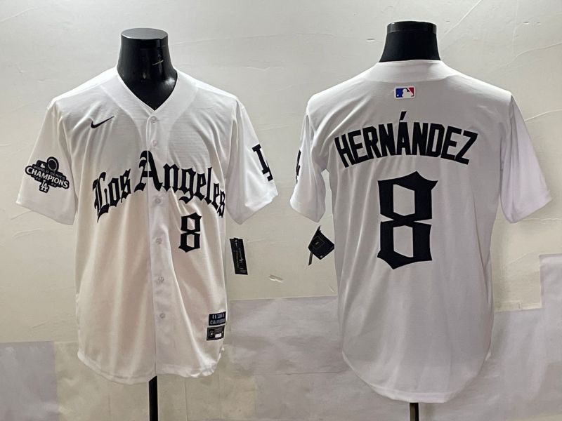 Men 2025 Los Angeles Dodgers #8 Hernandez White Five generations Joint Name Nike MLB Jersey style 5185->los angeles dodgers->MLB Jersey